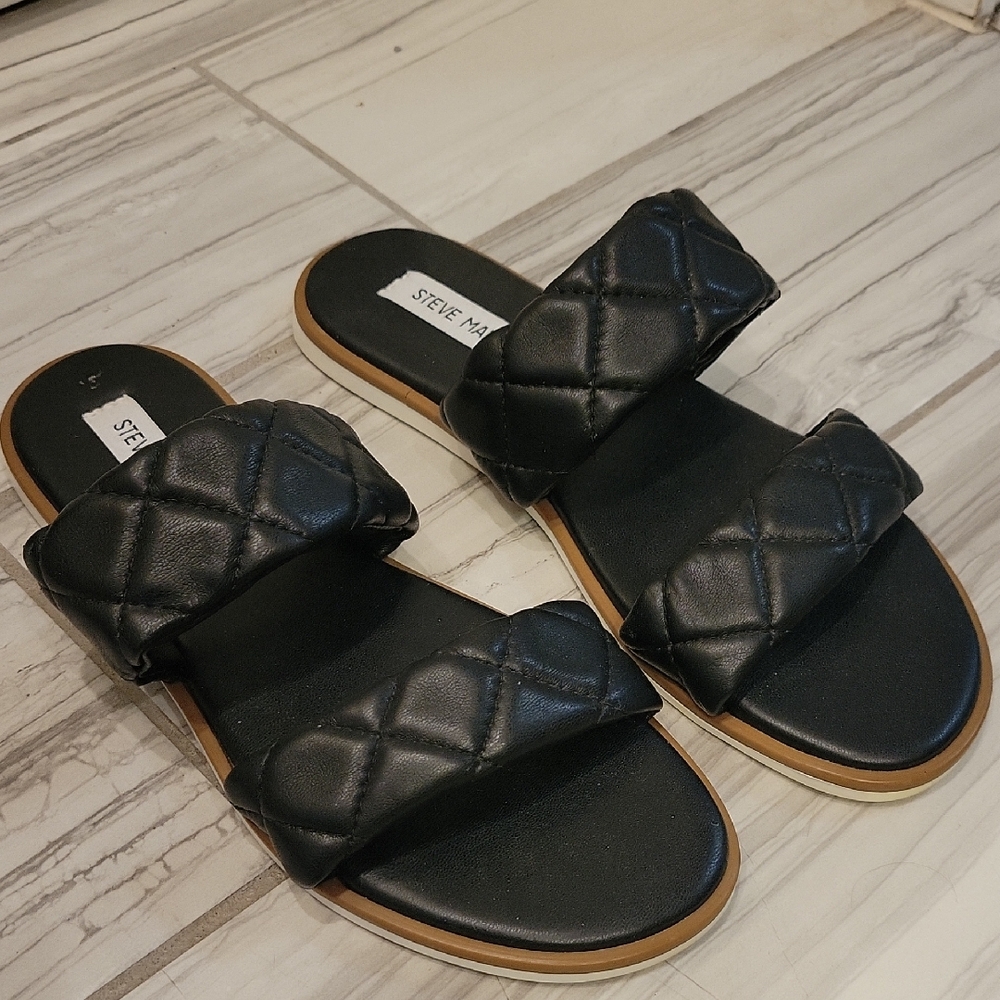 Steve Madden Black Quilted Slide Sandals